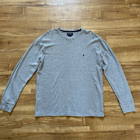 POLO RALPH LAUREN XL Mens Gray Sleepwear Thermal Waffle Knit LS Shirt Crewneck - Picture 9 of 13